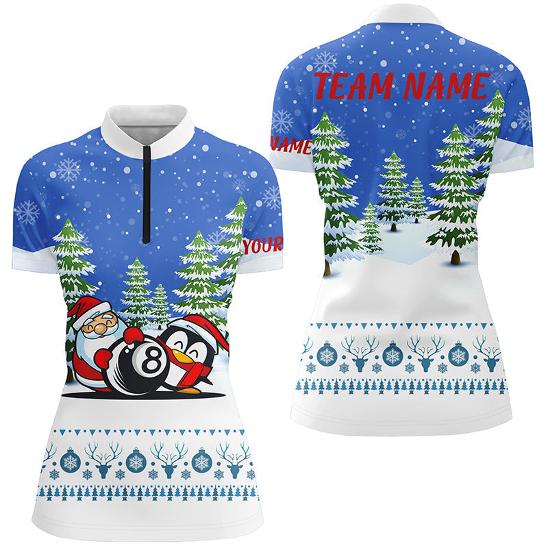 Women's Christmas Billiard Snow Pattern Quarter-Zip Shirt T0522