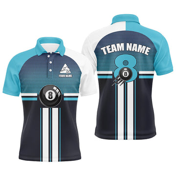 Light Blue Gradient 3D Billiard Polo Shirt for Men T0085