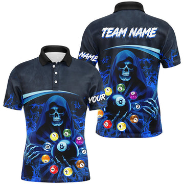 Blue Skeleton Pool Jerseys for Men - 3D Printed Billiard Team Shirts T2468