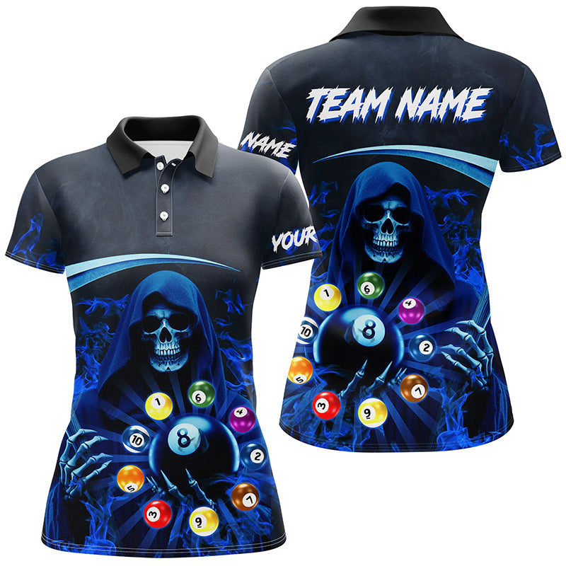 Blue Death Skeleton Pool Jerseys for Women - 3D Printed Billiard Team Shirts T2468