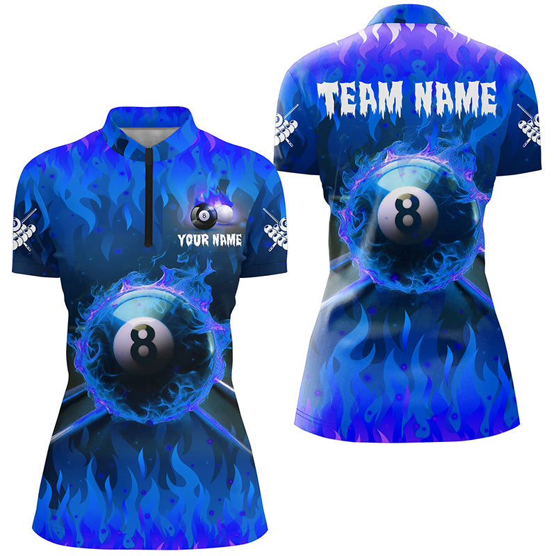 Custom Blue 3D 8-Ball Pool Women’s Quarter-Zip Shirt T1434