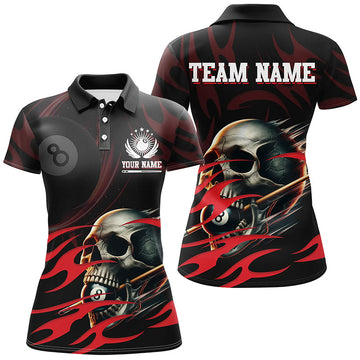 Funny Skull 8 Ball Pool Women's Polo & Quarter-Zip Shirt | Red T2007
