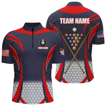 Men's Red 8 Ball Billiard Quarter-Zip Jersey T1104