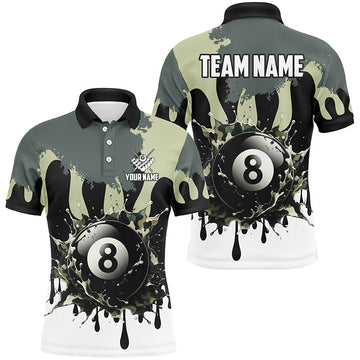 Men's Green Camo 8 Ball Pool Billiard Shirt T2225