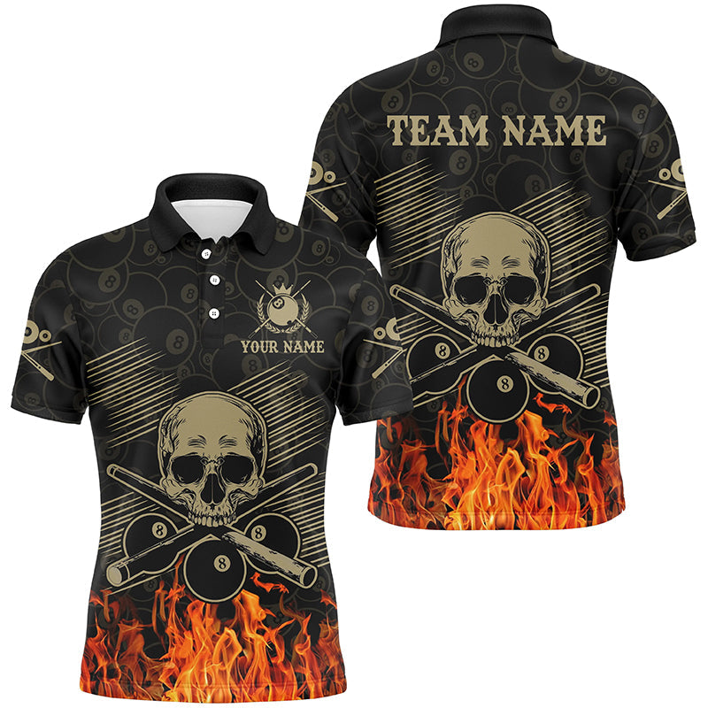 Personalised Skull 8-Ball Pool Shirts for Men - Custom Fire Flame Jerseys T2226