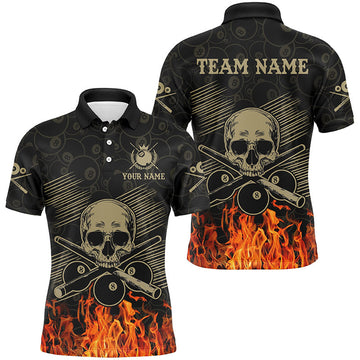 Personalised Skull 8-Ball Pool Shirts for Men - Custom Fire Flame Jerseys T2226