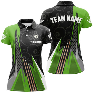 Women's Black Green Billiard Polo & 1/4 Zip Team Jersey T1615