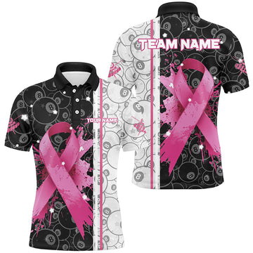Men's Pink Ribbon Billiard Shirt - Custom Grunge Pool Cue Jersey T2516