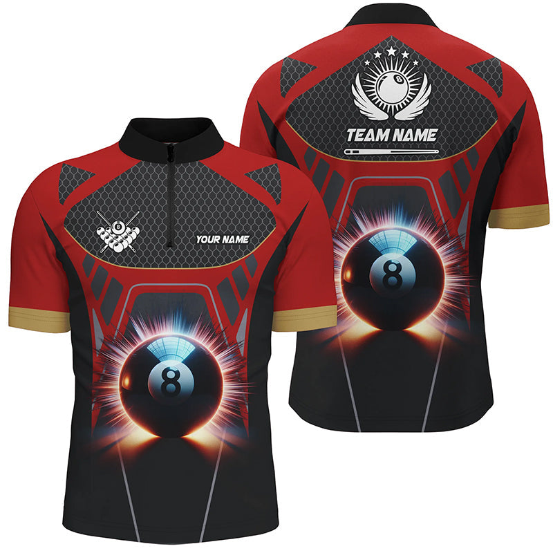 Red 3D Billiard Quarter-Zip Shirt for Men T1475