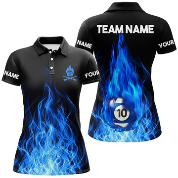 Custom Blue Flaming Billiard 3D Polo Shirt for Women T0942