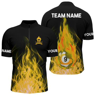 Custom Name Yellow Flaming Billiard 3D Men’s Quarter-Zip Shirt T0943