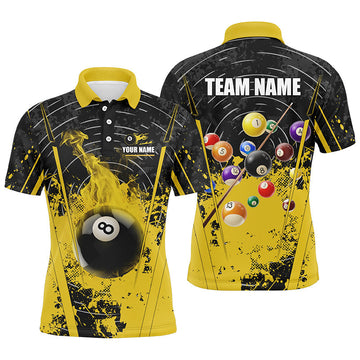 Personalised Black & Yellow 8-Ball Pool Flame Men's Polo Shirt T1279