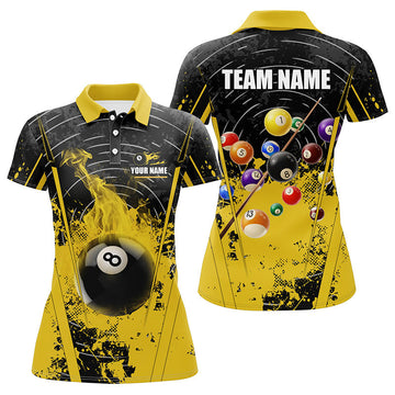 Personalised Black & Yellow 8-Ball Pool Flame Women's Polo Shirt T1279