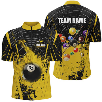 Men's Black & Yellow 8-Ball Pool Flame Quarter-Zip Jersey T1279