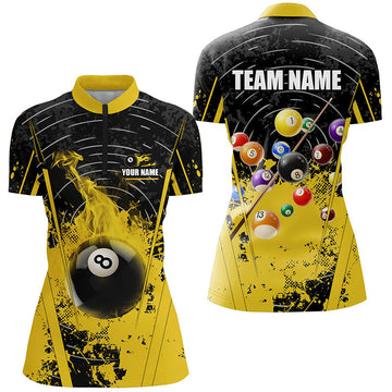 Women's Black & Yellow Flame Pool Quarter-Zip Jersey T1279
