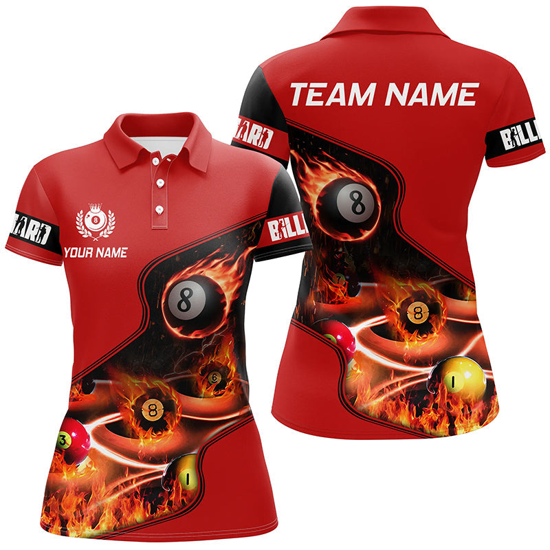 Personalised 3D Flame Billiard Polo Shirt for Women - Red T0396