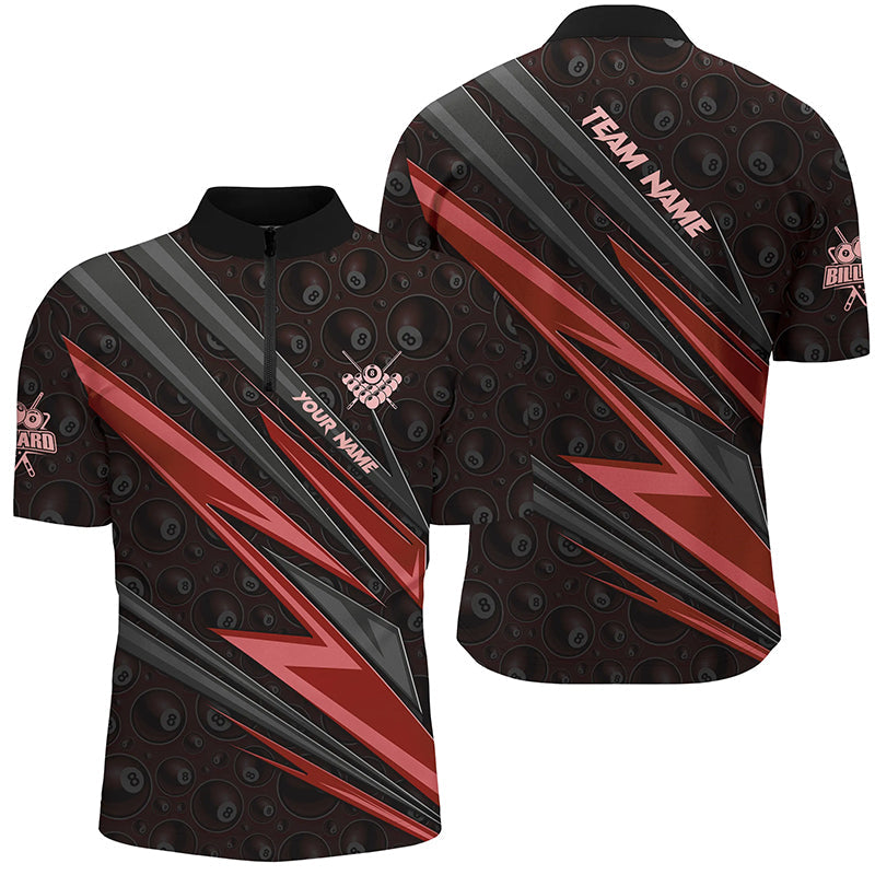 Custom Red Billiard Jerseys for Men - Quarter-Zip Pool Shirts T1289