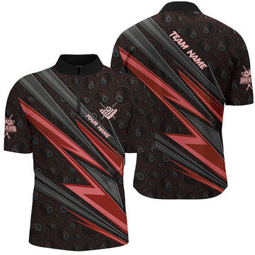 Custom Red Billiard Jerseys for Men - Quarter-Zip Pool Shirts T1289