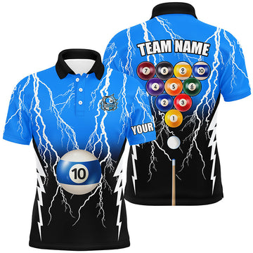 Men's Black and Blue Lightning Pool Polo Shirt T0958