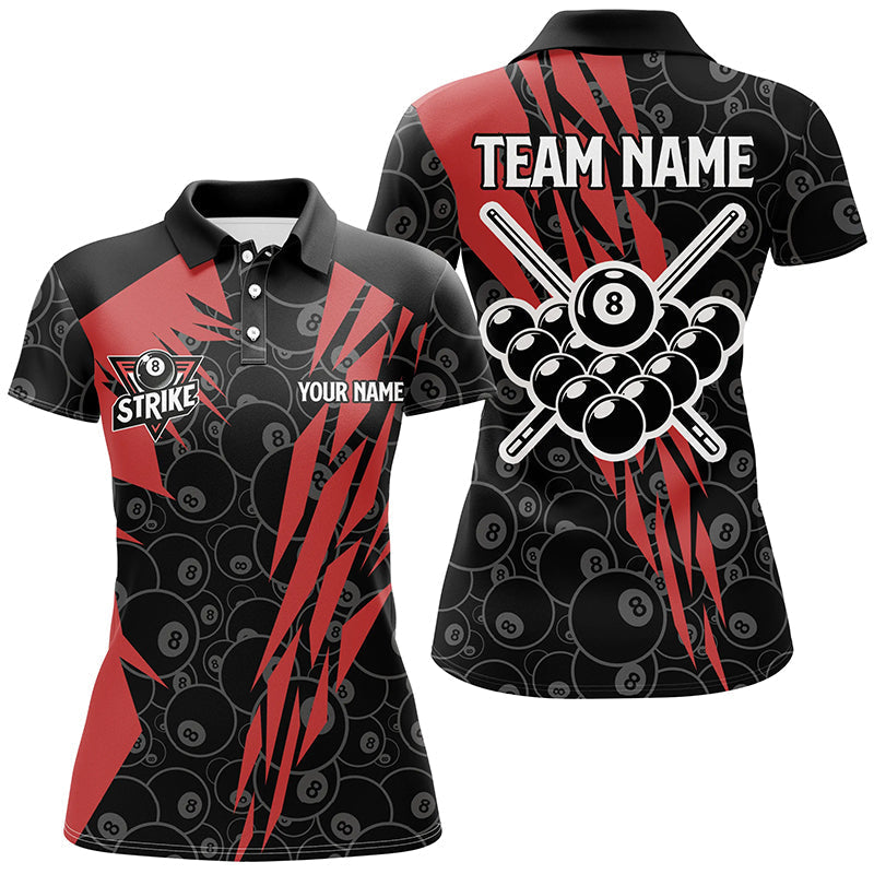 Women's Custom Red & Black Billiard Jerseys - 8 Ball Team Shirts T1882