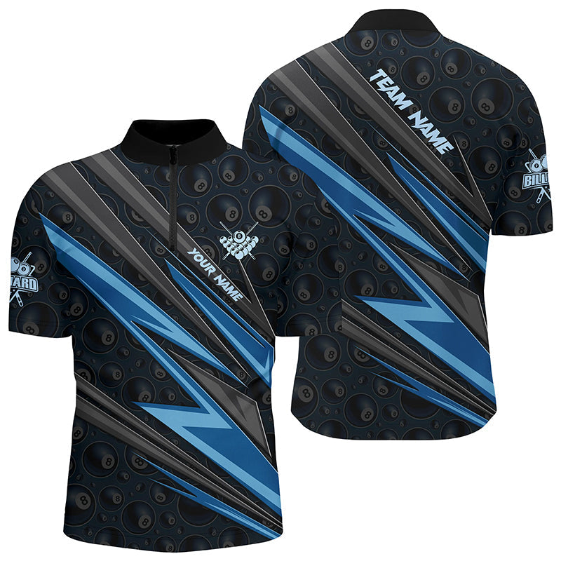 Custom Blue Billiard Jerseys for Men - Quarter-Zip Pool Shirts T0410