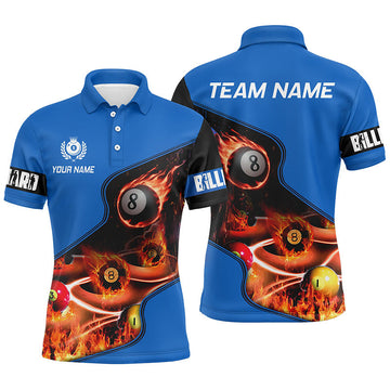 Men's Blue Billiard Polo Shirt - Flame 3D Design T0978