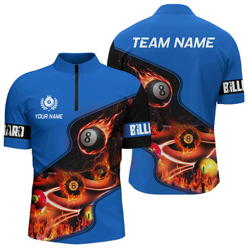 Men's Blue Flame 3D Billiard Quarter-Zip Shirt T0978