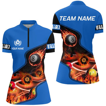 Flame 3D Women's Blue Billiard Quarter-Zip Shirt T0978