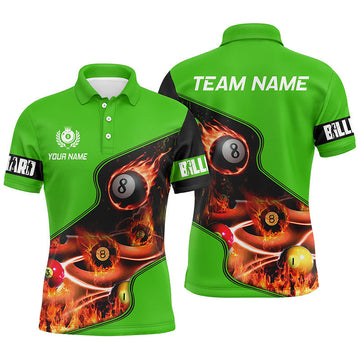 Men's Green Billiard Polo Shirt - Flame 3D Design T0979