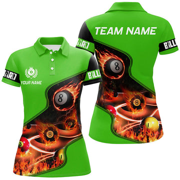 Flame 3D Women's Green Billiard Polo Shirt T0979