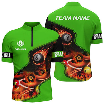Men's Green Flame 3D Billiard Quarter-Zip Shirt T0979