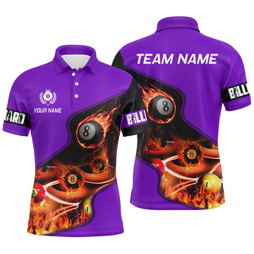 Men's Purple Billiard Polo Shirt - Flame 3D Design T0980