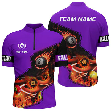 Men's Purple Flame 3D Billiard Quarter-Zip Shirt T0980