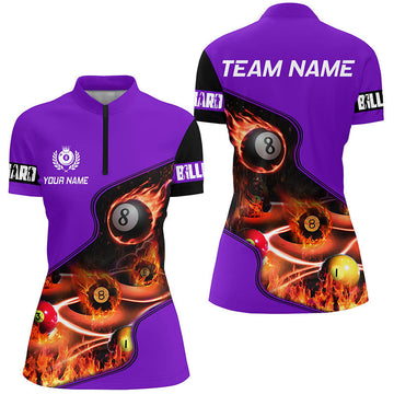 Personalised Purple Flame Billiard Jersey for Women - 3D Quarter-Zip T0980