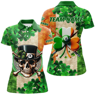 Billiards St Patrick's Day Skull Shamrock Women's Polo Shirt T0981