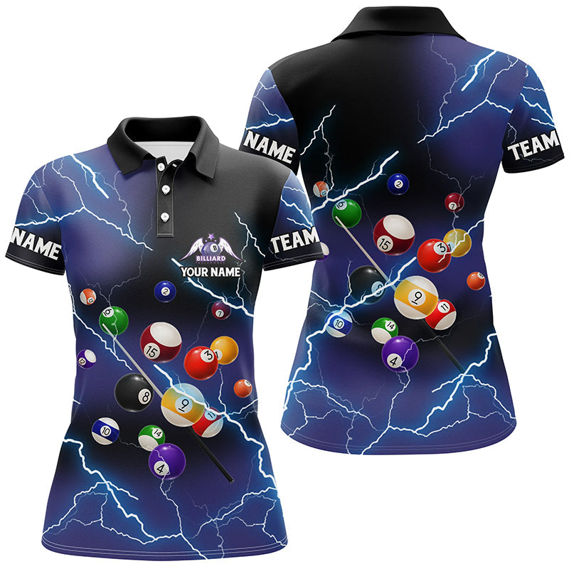 Custom Purple Lightning Billiard Balls & 3D Polo Shirt for Women T0624