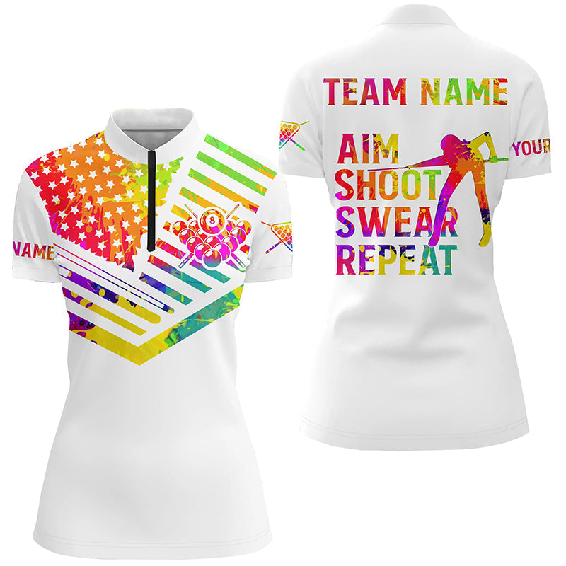 Billiards Aim Shoot Repeat 3D Multicolour Quarter-Zip Shirt for Women T0625