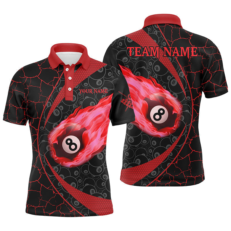 Custom Black & Red Billiard Flame Men's Polo Shirt T1316