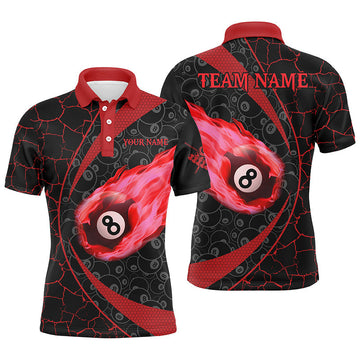 Custom Black & Red Billiard Flame Men's Polo Shirt T1316