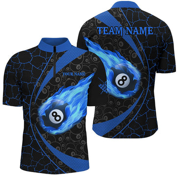 Personalised Black & Blue Billiard Flame Men's Quarter-Zip Shirt T1317