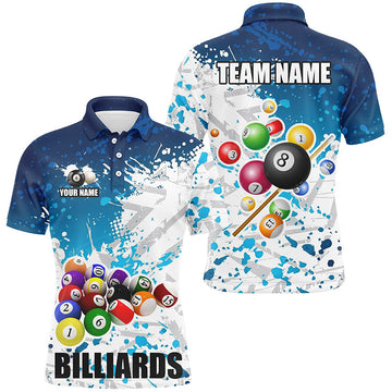 Men's 3D Blue Paint Splash Billiard Shirt T1691