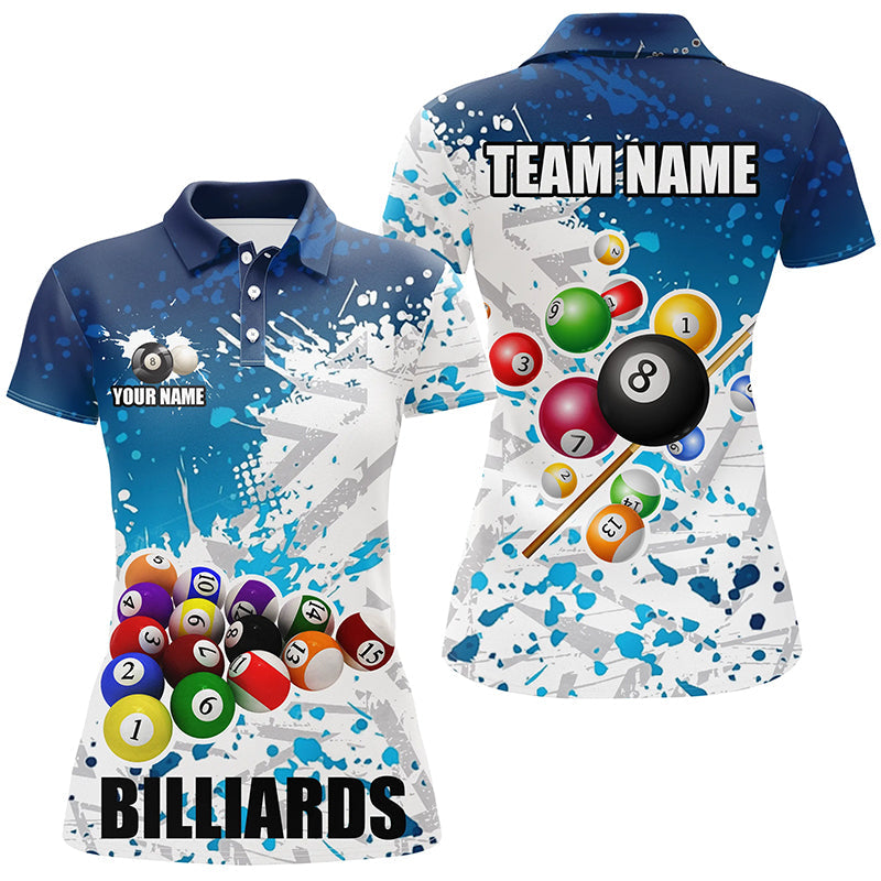 Personalised Blue Paint Splash Billiard Shirt for Women T1691