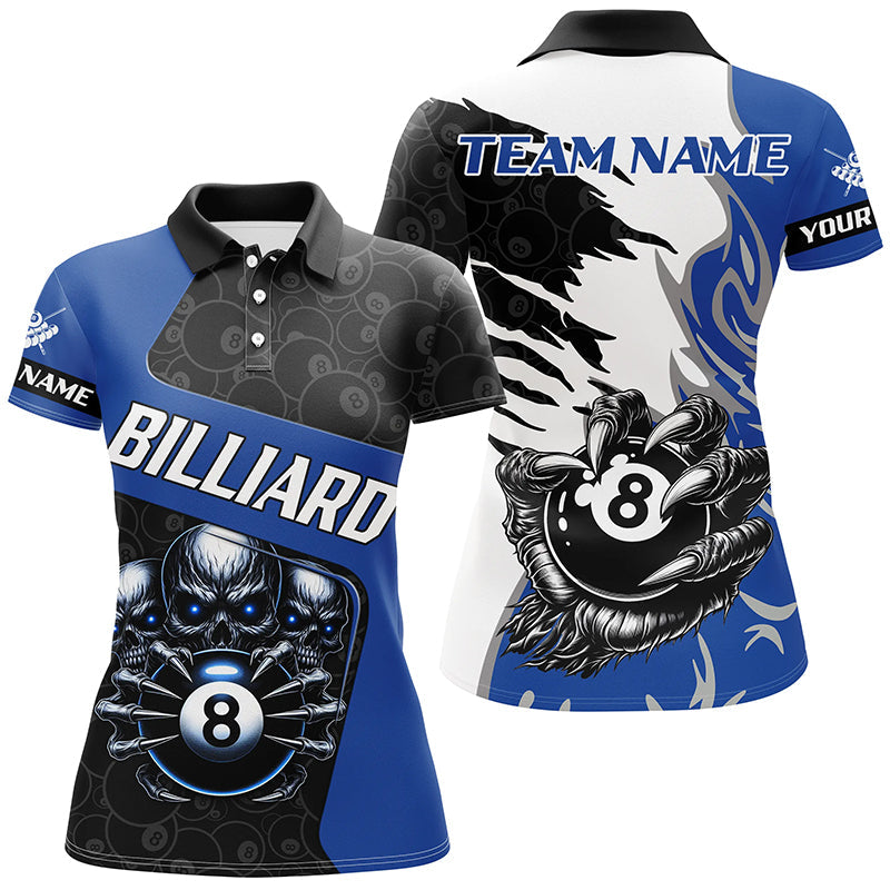 Personalised Blue Skull Claws Billiard Shirt for Women T2347