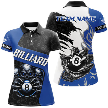 Personalised Blue Skull Claws Billiard Shirt for Women T2347