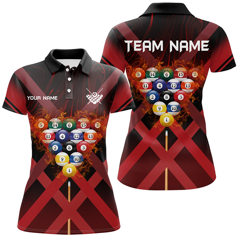 Custom 3D Flame Red Billiard Polo Shirt for Women T0435