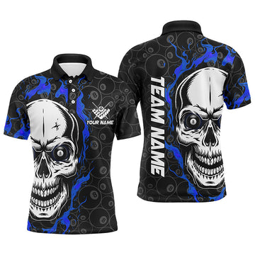 Custom Blue Flame Skull Billiard Polo Shirt for Men T0629