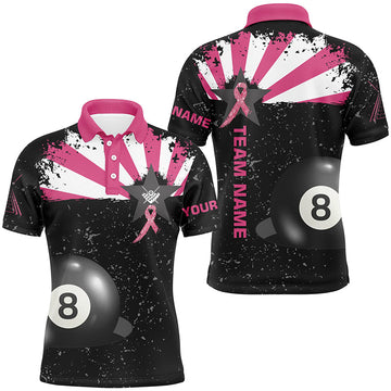 Men's Pink Ribbon Breast Cancer Black Billiard Shirt T2359