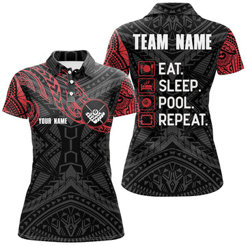 Billiard Tribal Pattern Custom Name Polo Shirt for Women - Black/Red T0233