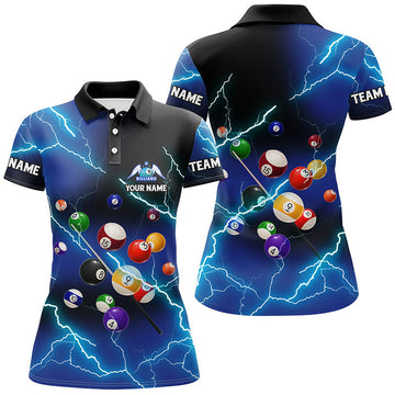 Custom 3D Polo Shirt for Women - Blue Thunder Lightning Billiard Balls T1001