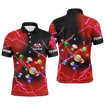 Custom Red 3D Polo Shirt for Men - Billiards Thunder Lightning T1002